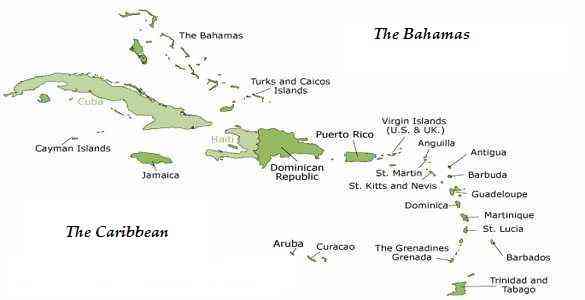 Map of the Caribbean and Bahamas